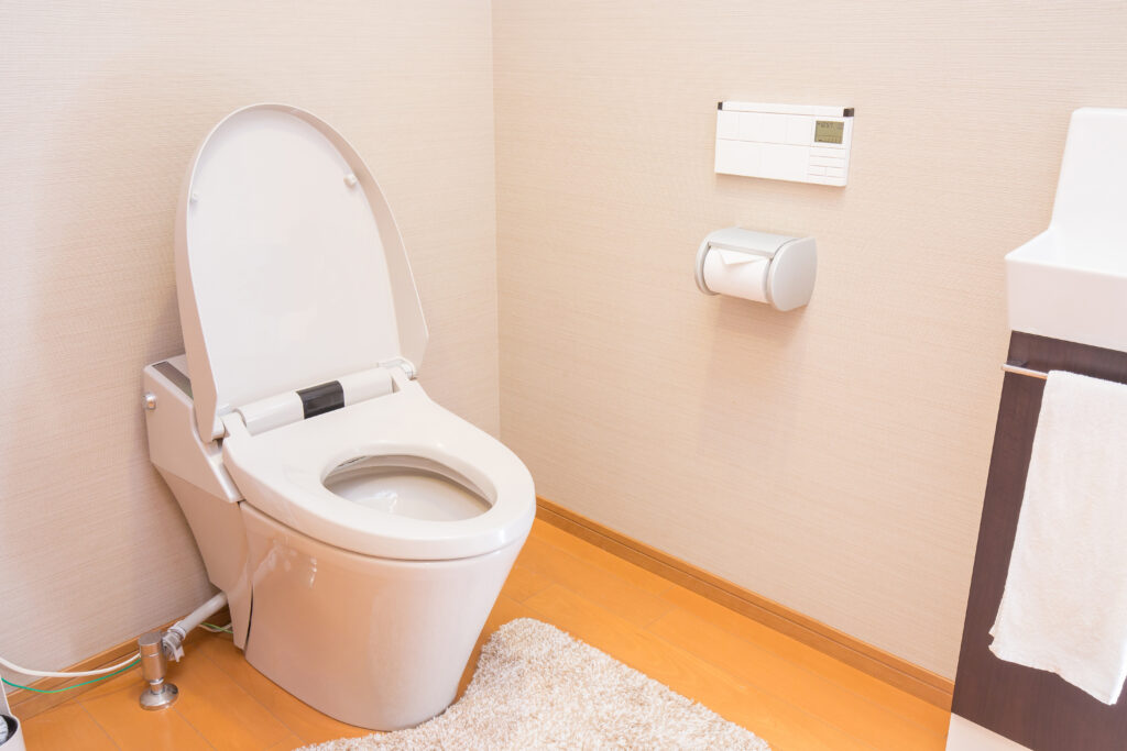 トイレクリーニングで衛生的に仕上げられた便器と床まわり