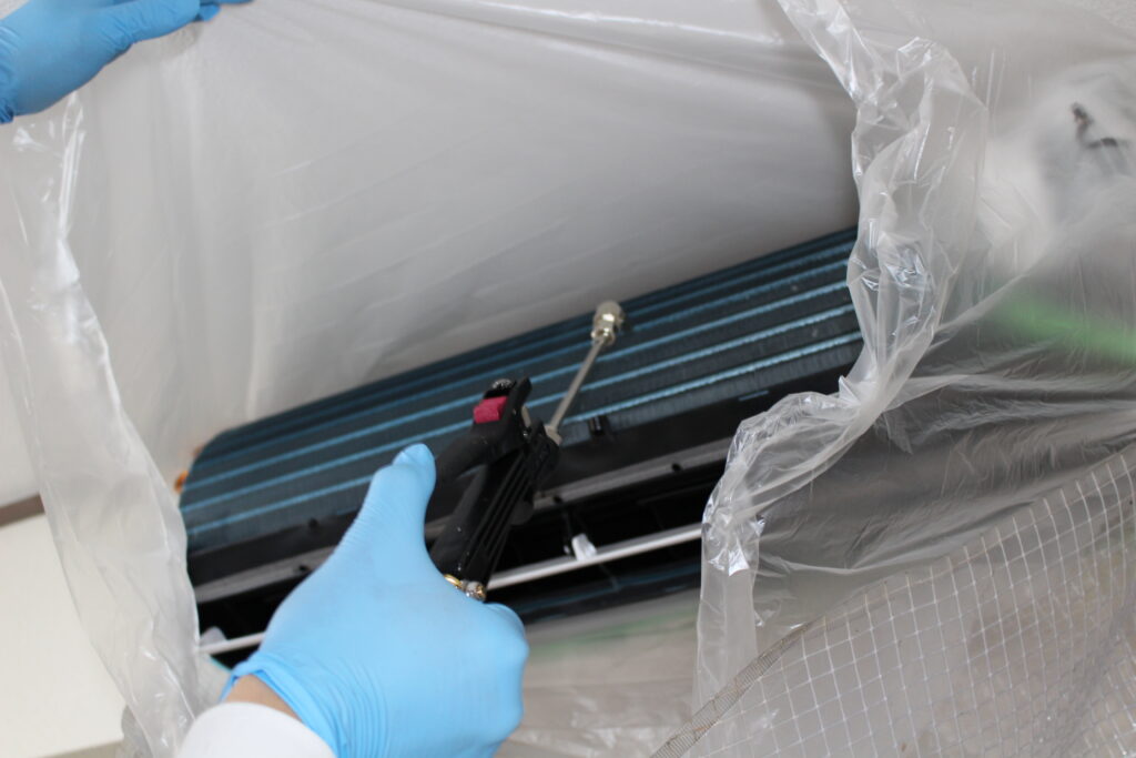 Disassembly air conditioner cleaning for households — high-pressure washing to eliminate mold and dirt